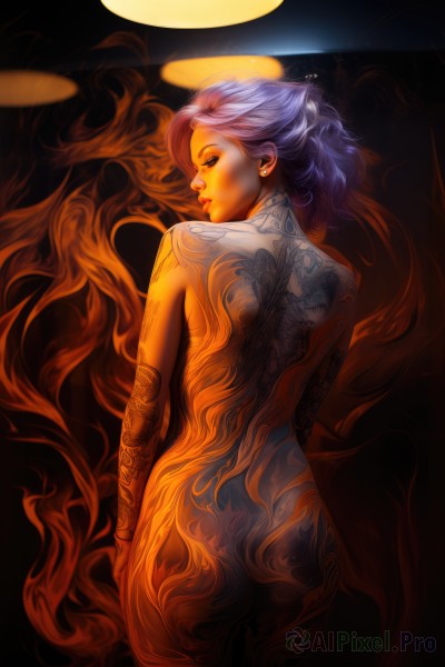 An iconic female framed by a bold fiery dynamic scene