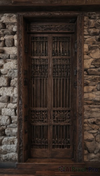 indoors,no humans,from above,scenery,wooden floor,stairs,door,wall,pillar,rock,architecture,brick wall,stone,gate,stone floor,stone wall,wood