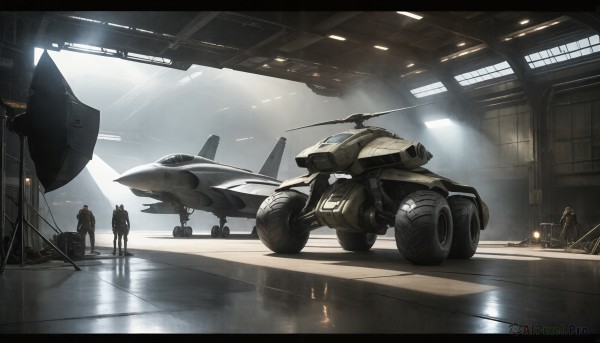 HQ,weapon,multiple boys,uniform,military,helmet,robot,letterboxed,ground vehicle,scenery,mecha,motor vehicle,science fiction,6+boys,realistic,aircraft,military vehicle,airplane,vehicle focus,spacecraft,soldier,jet,fighter jet,helicopter,indoors,motorcycle