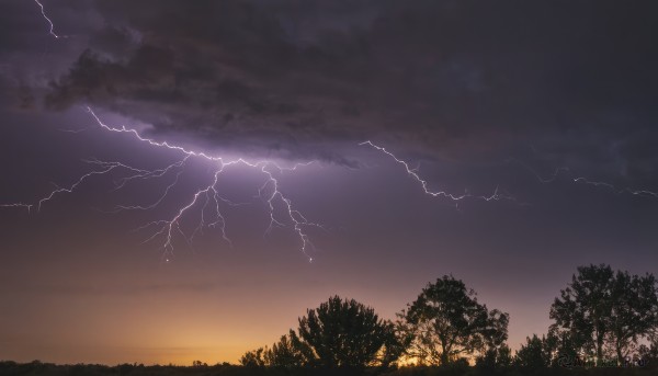A glimpse of a lightning in a ethereal sunset outdoors