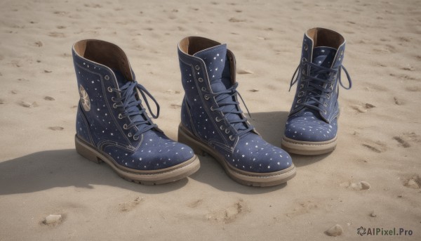 boots,outdoors,shoes,black footwear,no humans,shadow,sneakers,cross-laced footwear,blue footwear,sand,lace-up boots,foot focus,star print,still life,dust,shoelaces,feet,toes,close-up,footprints