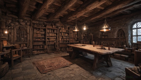 day,indoors,cup,book,no humans,window,chair,table,sunlight,scenery,lantern,wooden floor,stairs,bookshelf,lamp,architecture,stool,shelf,book stack,library,ceiling,carpet,ceiling light,rug,cabinet,wooden table,wooden chair,fantasy,candle,barrel,candlestand,chandelier