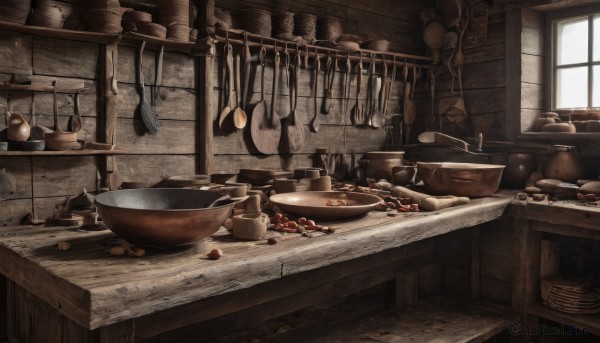 food,indoors,no humans,window,table,sunlight,steam,scenery,plate,bowl,wooden floor,basket,cooking,meat,ladle,kitchen,frying pan,spatula,stove,cutting board,day,apron,fruit,bottle,chocolate,shelf,jar,still life,sink,whisk,mixing bowl