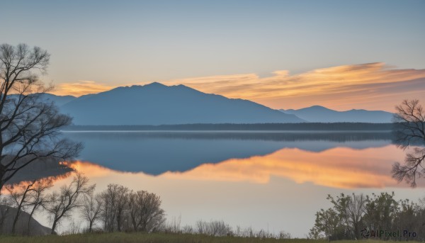 A landscape amidst a idyllic sunset outdoors