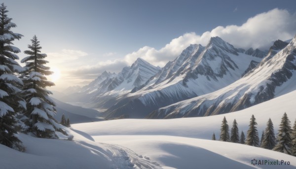 The allure of a landscape in a majestic snowy day
