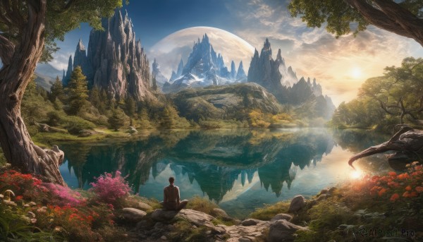 A serene outdoors featuring a male