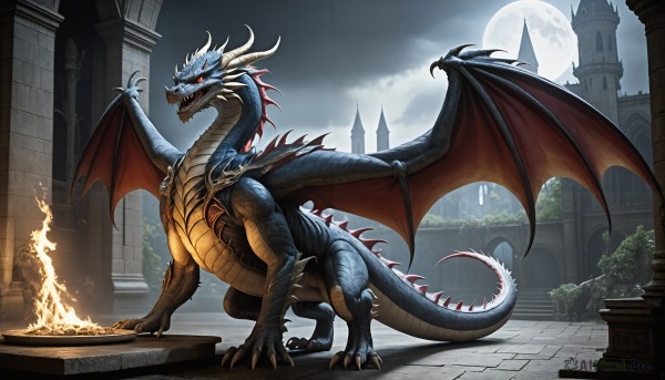 A monster framed by the beauty of a lush fiery outdoors