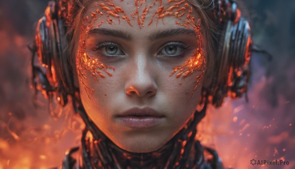 A breathtaking fiery dynamic scene with a female