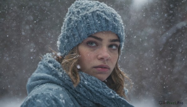 A female in a dynamic snowy outdoors