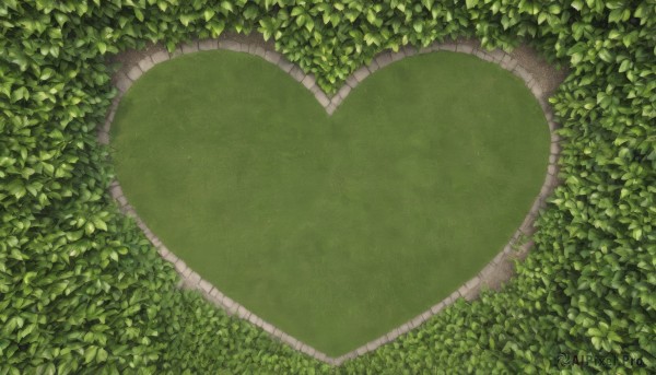 heart,no humans,leaf,traditional media,plant,nature,scenery,green background,bush,green theme,outdoors,day,from above,grass,road,path,pavement