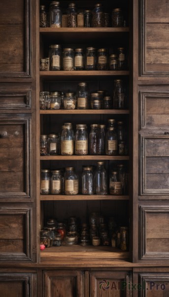 indoors,cup,no humans,bottle,scenery,realistic,shelf,jar,bar (place),still life,window,box,shop,cabinet