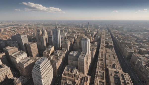 outdoors,sky,day,cloud,water,blue sky,no humans,ocean,from above,building,scenery,city,horizon,cityscape,skyscraper,landscape,cloudy sky,road,real world location