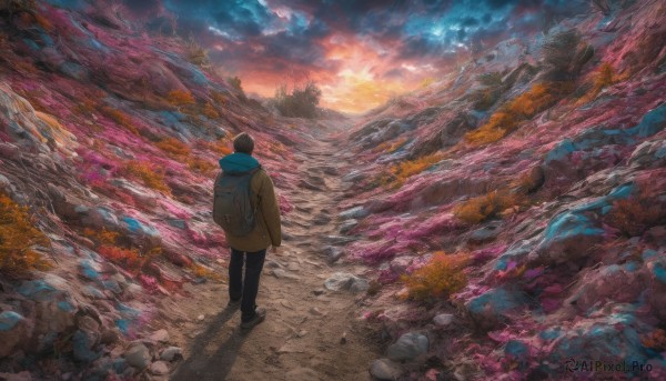 A charming sunset outdoors with a male
