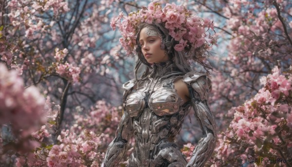 The serene presence of a female in a lush tree