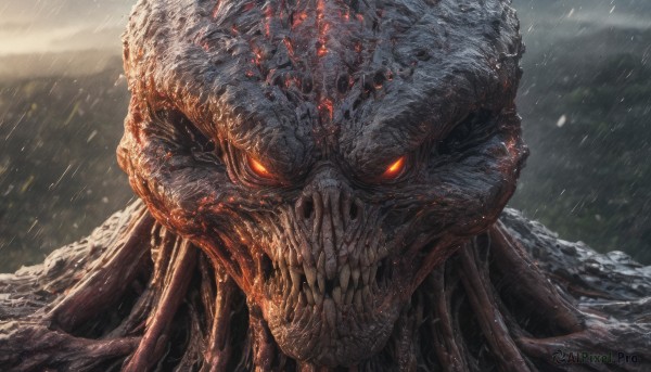 A inspiring monster within rainy outdoors