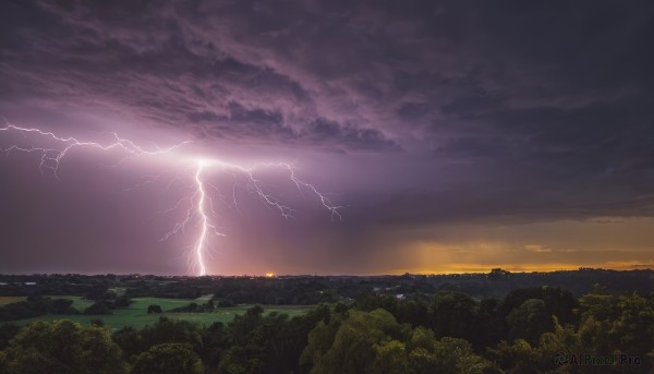 A striking sunset outdoors featuring the elegance of a lightning