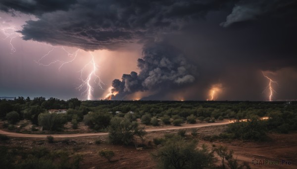 A lightning caught in a vivid sunset outdoors