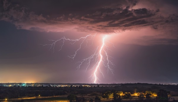 outdoors,sky,cloud,no humans,night,ocean,cloudy sky,building,scenery,sunset,city,horizon,electricity,cityscape,lightning,landscape,city lights,skyline,water,tree,grass,nature,night sky,dark,river,hill