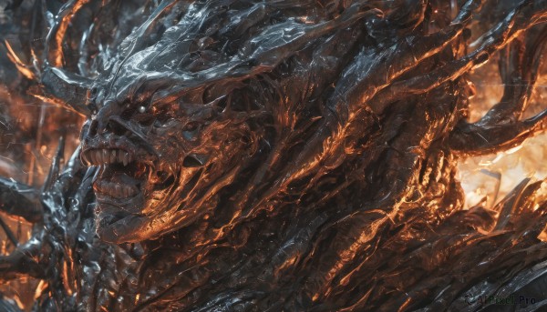 A monster captured in a tranquil fiery outdoors