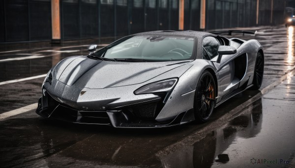 A motor vehicle captured beautifully in a dynamic rainy outdoors