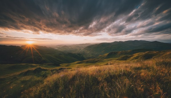 A idyllic landscape within a beautiful sunset outdoors