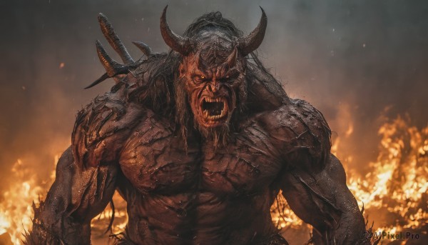 A majestic fiery dynamic scene featuring a male