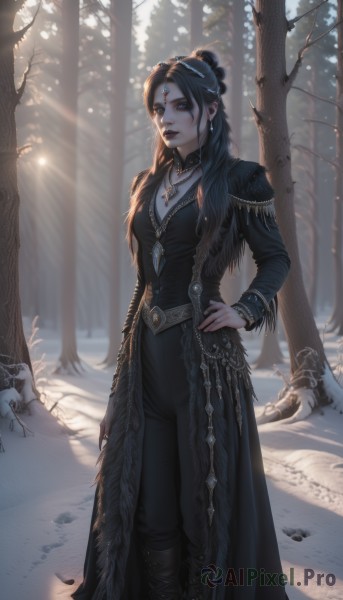 A graceful view of a female in snowy outdoors