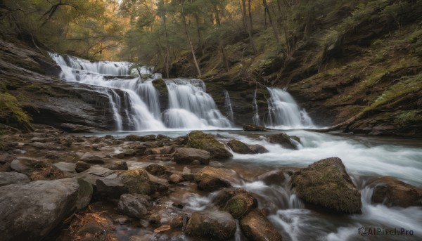 A serene outdoors featuring a waterfall