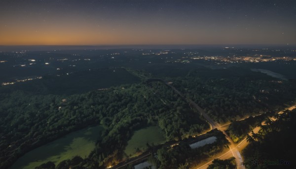 outdoors,sky,cloud,water,tree,no humans,night,grass,plant,building,star (sky),nature,night sky,scenery,forest,starry sky,reflection,sunset,mountain,city,horizon,road,cityscape,bridge,river,landscape,lake,city lights,hill,ocean,shore