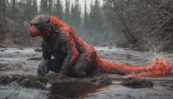 A monster amidst a idyllic outdoors