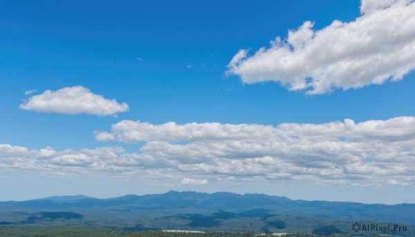 outdoors,sky,day,cloud,blue sky,no humans,bird,cloudy sky,grass,nature,scenery,mountain,field,landscape,mountainous horizon,hill,monochrome