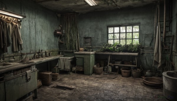 day,indoors,no humans,window,chair,table,sunlight,plant,curtains,scenery,wooden floor,potted plant,bucket,shelf,sink,cabinet,tiles