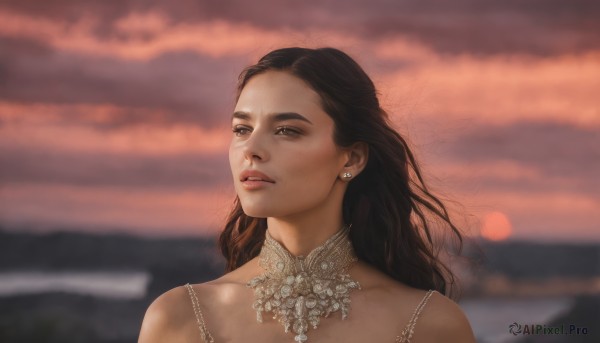 A female in a picturesque sunset outdoors