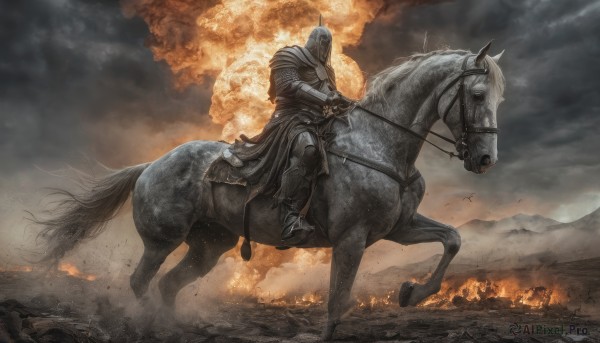 A male surrounded by a captivating fiery outdoors