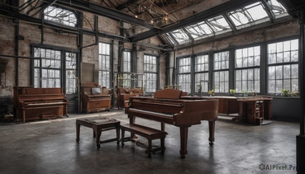 day,indoors,tree,book,no humans,window,chair,table,sunlight,plant,scenery,couch,desk,wooden floor,lamp,ceiling,ceiling light,instrument,potted plant,piano,cabinet