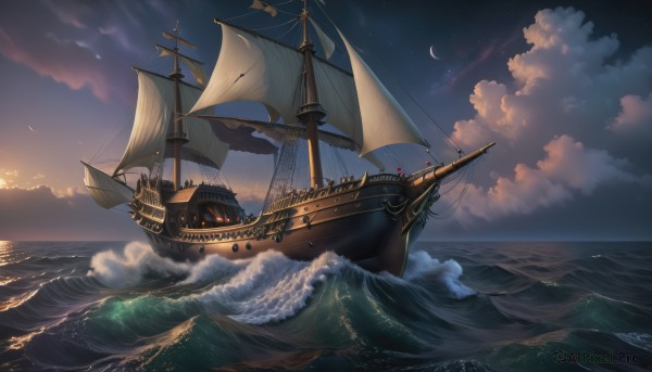 A stunning portrayal of a boat in a lush sunset outdoors