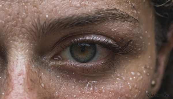 1girl,solo,looking at viewer,blue eyes,1boy,male focus,artist name,blurry,eyelashes,close-up,1other,reflection,water drop,realistic,eye focus,brown eyes,yellow eyes,blood,portrait