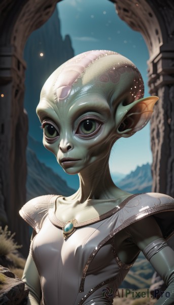 A alien portrayed in a inviting mountain