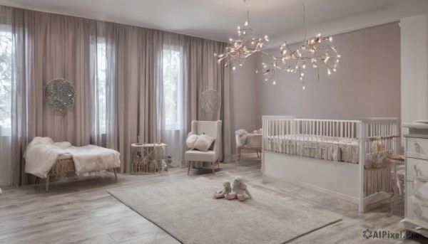 day,indoors,tree,pillow,book,no humans,window,bed,chair,table,plant,curtains,scenery,couch,wooden floor,lamp,bedroom,floor,carpet,rug,cabinet,chandelier,1girl,solo,brown hair,lying,on bed,shelf,electric fan,drawer,hospital bed