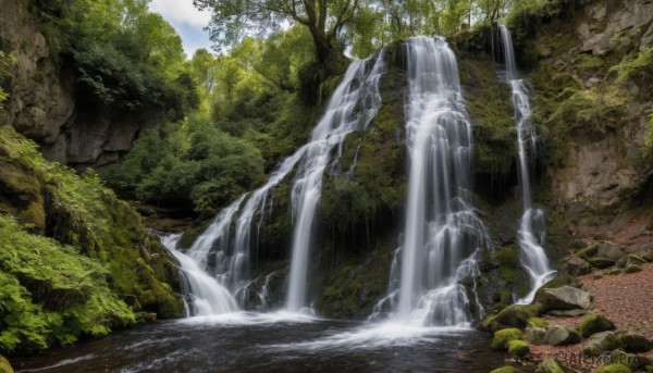 outdoors,sky,day,water,tree,no humans,nature,scenery,forest,rock,river,waterfall,landscape,moss,stream,cloud,sunlight