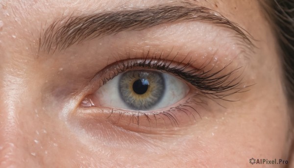 1girl,solo,looking at viewer,blue eyes,brown hair,black hair,1boy,male focus,eyelashes,close-up,freckles,reflection,realistic,eye focus,yellow eyes,light particles