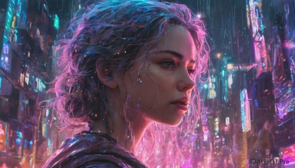 A female showcased in a vivid rainy dynamic scene