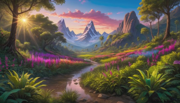 A tranquil sunset outdoors showcasing a landscape