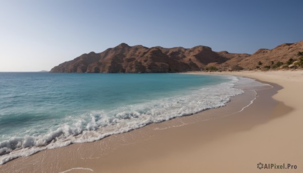 outdoors,sky,day,signature,water,blue sky,no humans,ocean,beach,scenery,rock,sand,horizon,waves,shore,desert,cloud,mountain