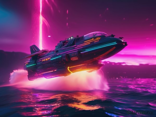 A spacecraft in a breathtaking sunset outdoors