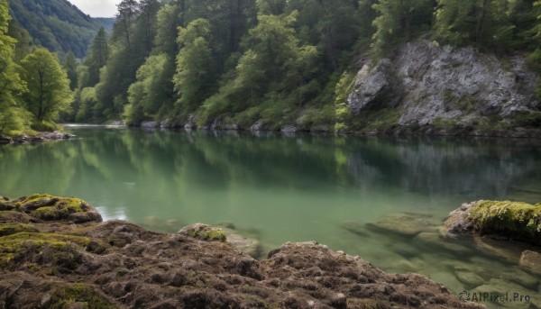 outdoors,day,water,tree,no humans,sunlight,nature,scenery,forest,rock,mountain,river,waterfall,landscape,lake,sky,cloud