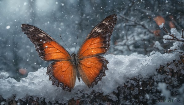 The majestic beauty of a butterfly set within a calm snowy outdoors