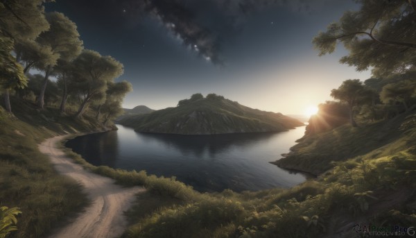 A landscape caught in a peaceful sunset outdoors