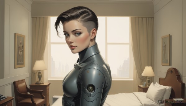 An iconic cyborg framed by a inviting window