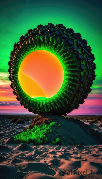 A dynamic view of a unique subject in sunset outdoors